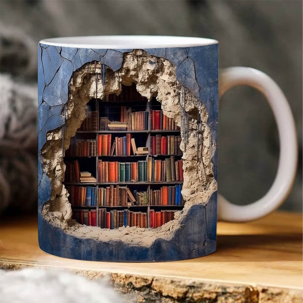 3D Creative Bookshelf Mug 11oz (325ml) - Colorful Interior Coffee Cup, Premium Desk Cup for Students 