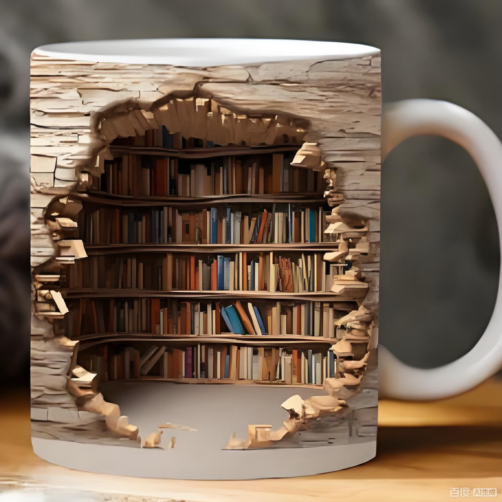 3D Creative Bookshelf Mug 11oz (325ml) - Colorful Interior Coffee Cup, Premium Desk Cup for Students 