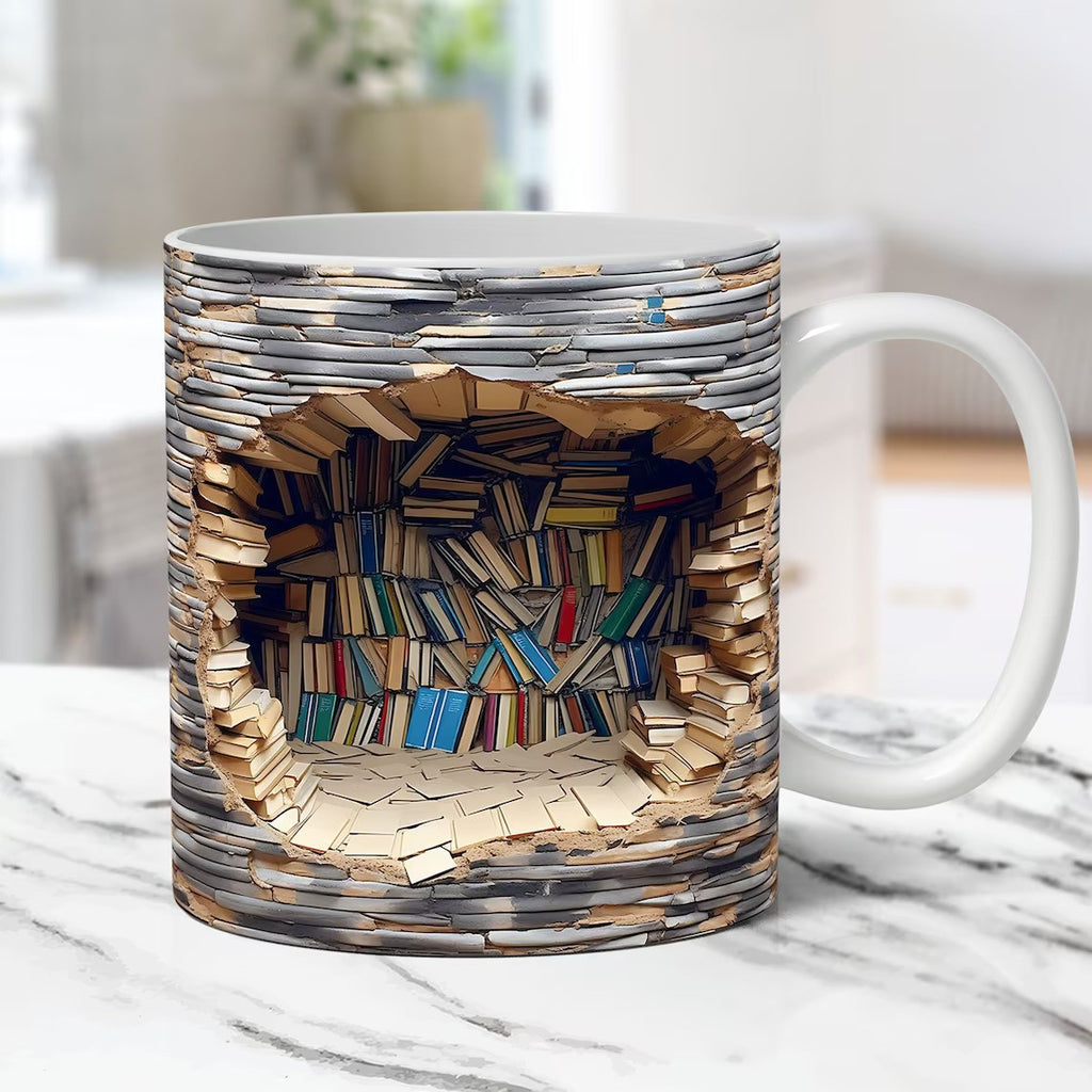 3D Creative Bookshelf Mug 11oz (325ml) - Colorful Interior Coffee Cup, Premium Desk Cup for Students 
