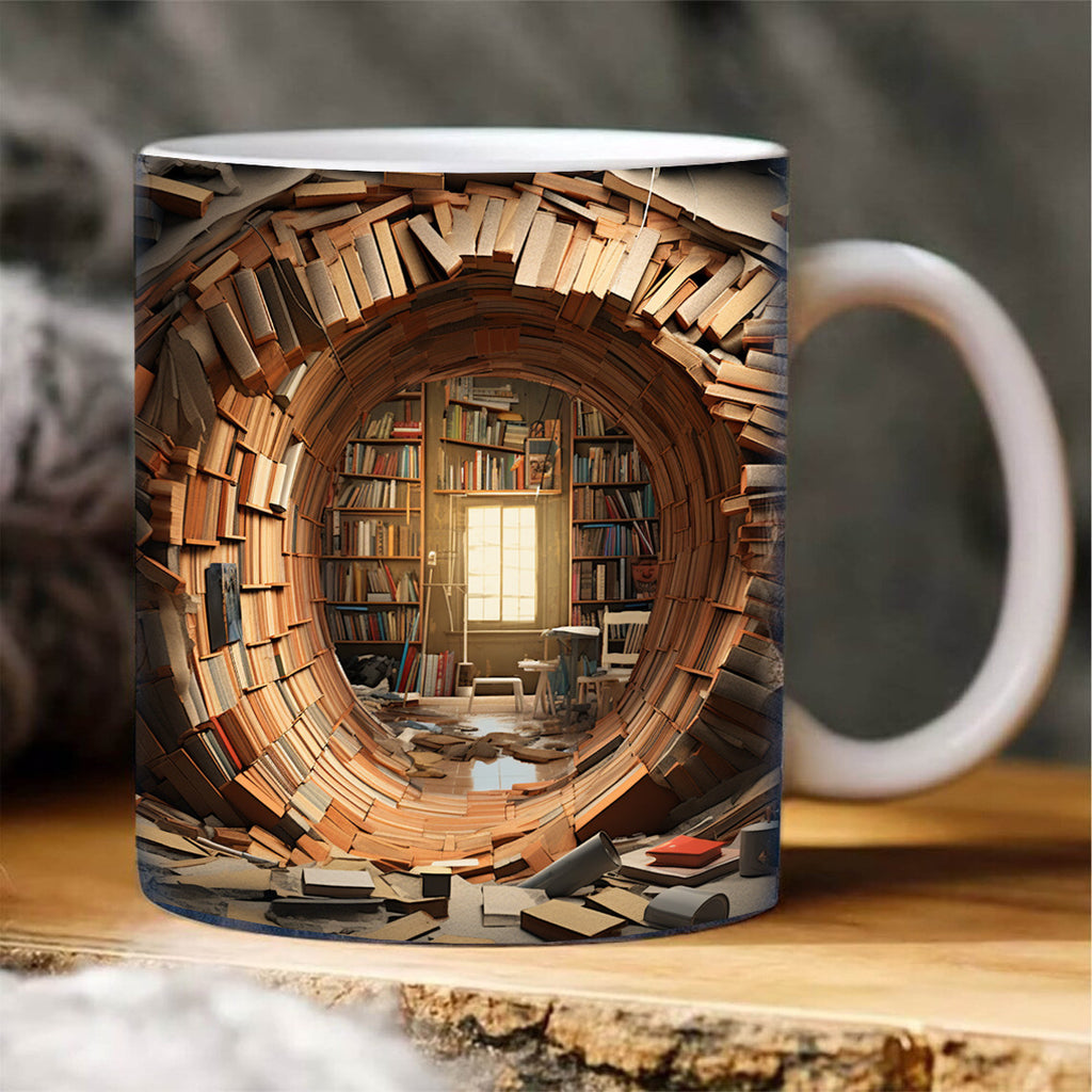 3D Creative Bookshelf Mug 11oz (325ml) - Colorful Interior Coffee Cup, Premium Desk Cup for Students 
