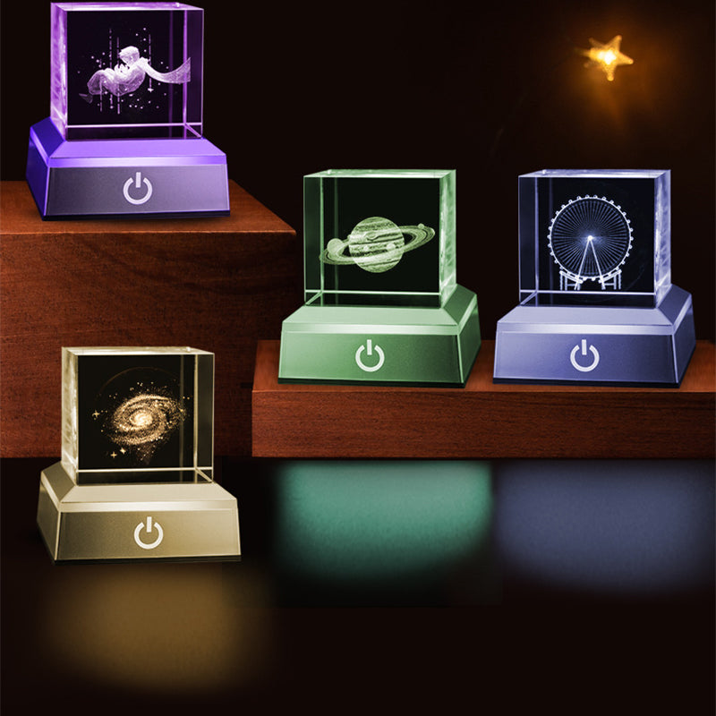 Crystal Night Light - Creative Crystal Decor Gift | Bedroom Ambient Bedside Lamp 