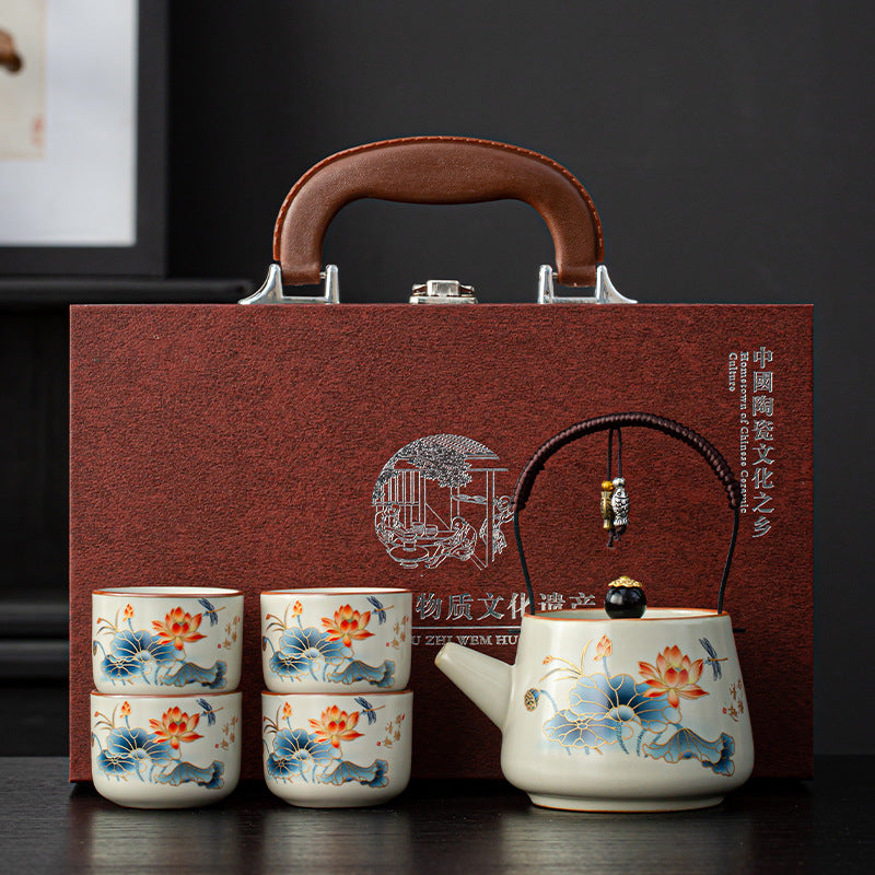 Enamelware Oriental Tea Set | Luxury Gift Box for Chinese New Year &amp; Housewarming