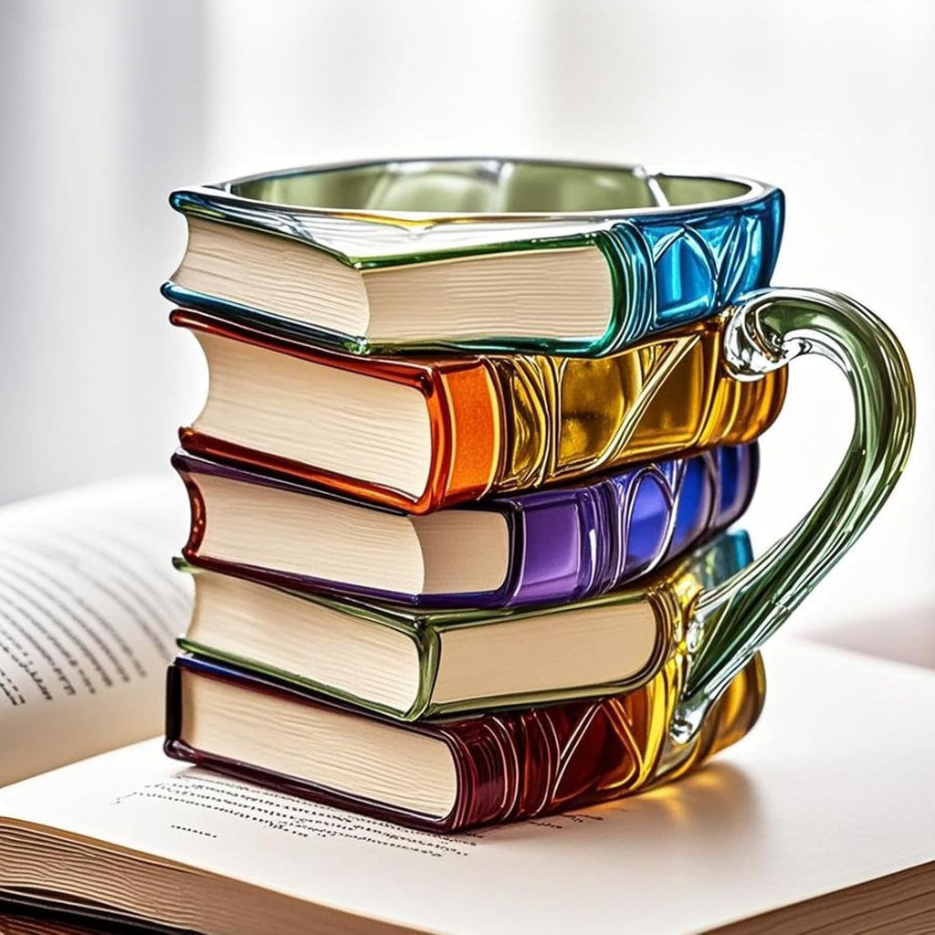 Painted Book Mug - Resin Craft Painted Book Cup | Festive Gift Personalized 3D Stacked Book Coffee Mug 