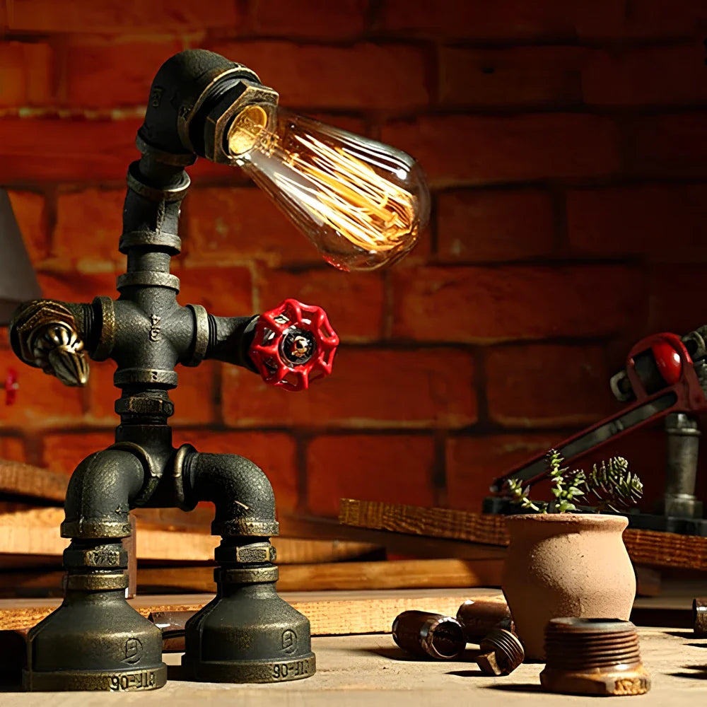 Industrial Retro Pipe Robot Table Lamp – American Style Creative Iron Pipe Lamp for Coffee Shop/Bar/Desk