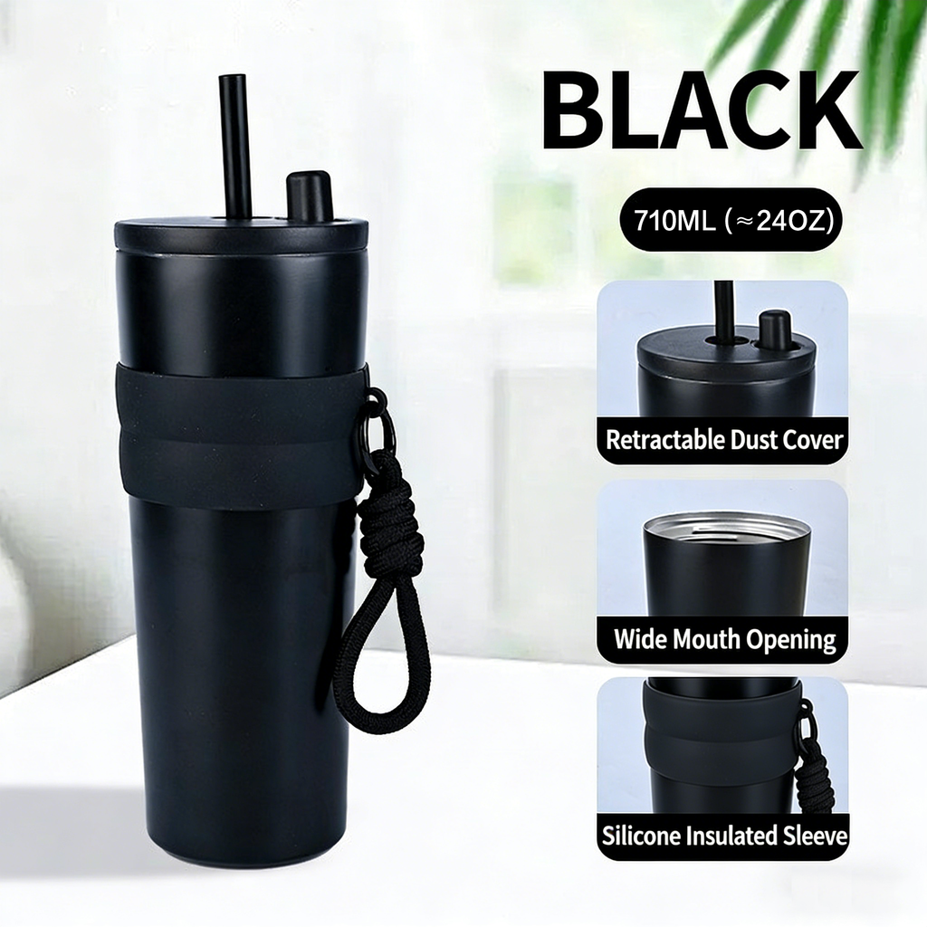 New 316 Stainless Steel Giant Insulated Tumbler with Straw – 1.25L Portable Coffee/Ice Water Bottle