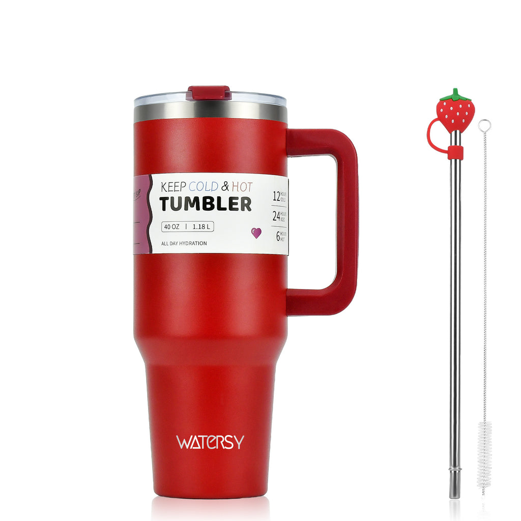 40oz Gradient Stainless Steel Insulated Car Tumbler – Ice Mug with Handle &amp; Straw 
