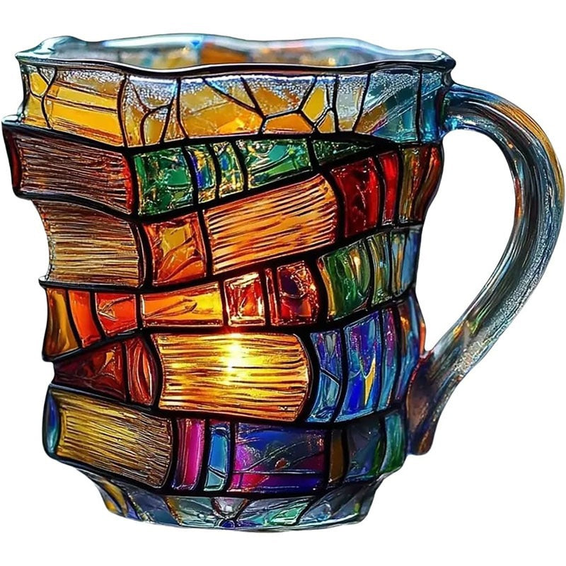Painted Book Mug - Resin Craft Painted Book Cup | Festive Gift Personalized 3D Stacked Book Coffee Mug 