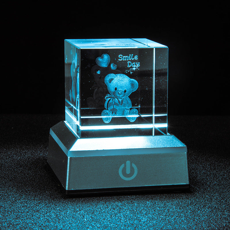 Crystal Night Light - Creative Crystal Decor Gift | Bedroom Ambient Bedside Lamp 