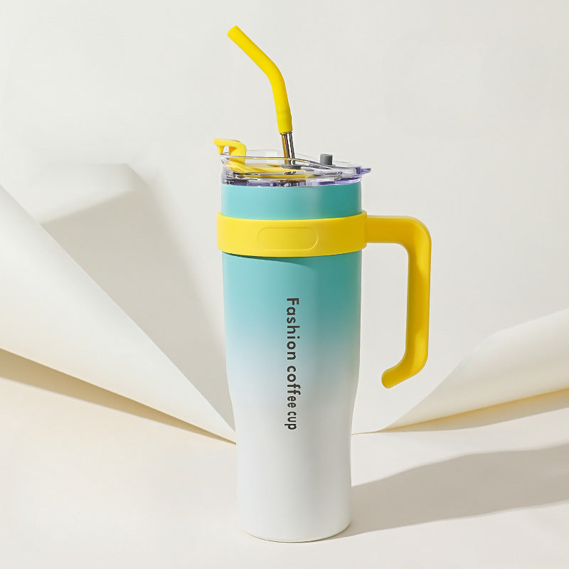 40oz Giant Insulated Car Tumbler for Women – Leakproof Straw Cup, Large Capacity Ice Coffee Mug (Aesthetic Design) 