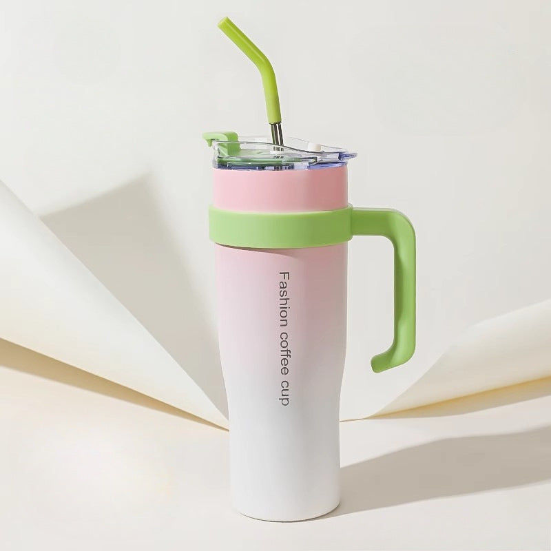 40oz Giant Insulated Car Tumbler for Women – Leakproof Straw Cup, Large Capacity Ice Coffee Mug (Aesthetic Design) 