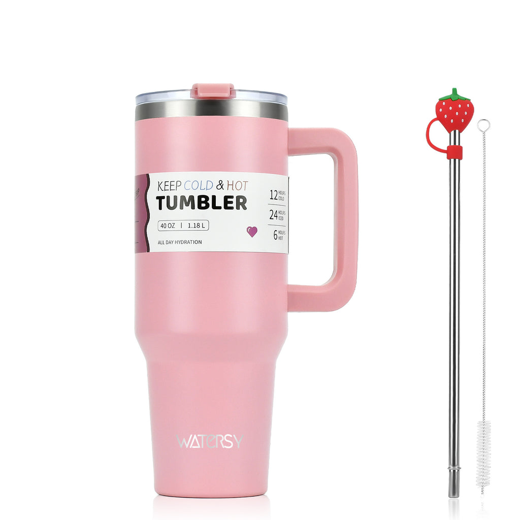 40oz Gradient Stainless Steel Insulated Car Tumbler – Ice Mug with Handle &amp; Straw 