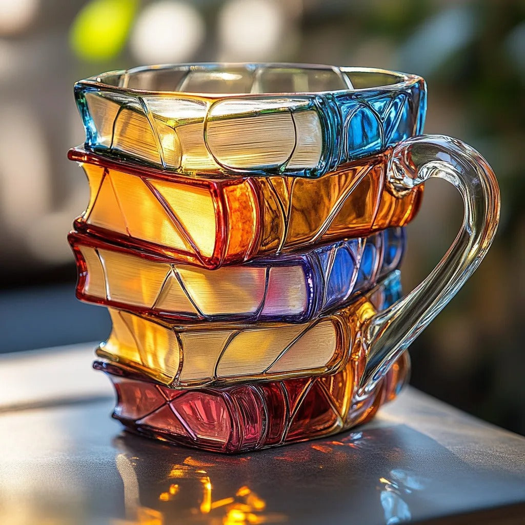 Painted Book Mug - Resin Craft Painted Book Cup | Festive Gift Personalized 3D Stacked Book Coffee Mug 