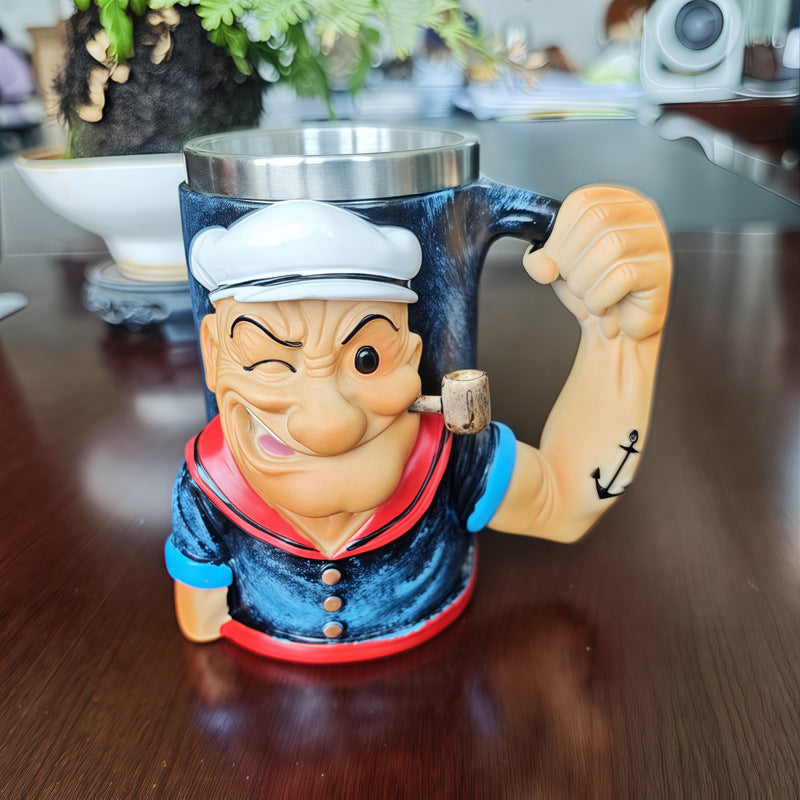 3D Popeye Power Mug - Resin Coffee Cup | Creative Art Gift 