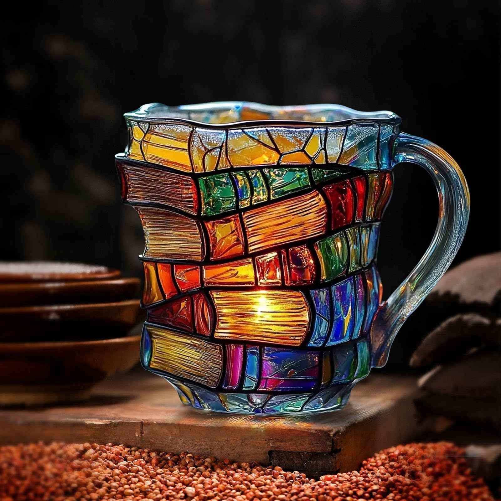 Painted Book Mug - Resin Craft Painted Book Cup | Festive Gift Personalized 3D Stacked Book Coffee Mug 