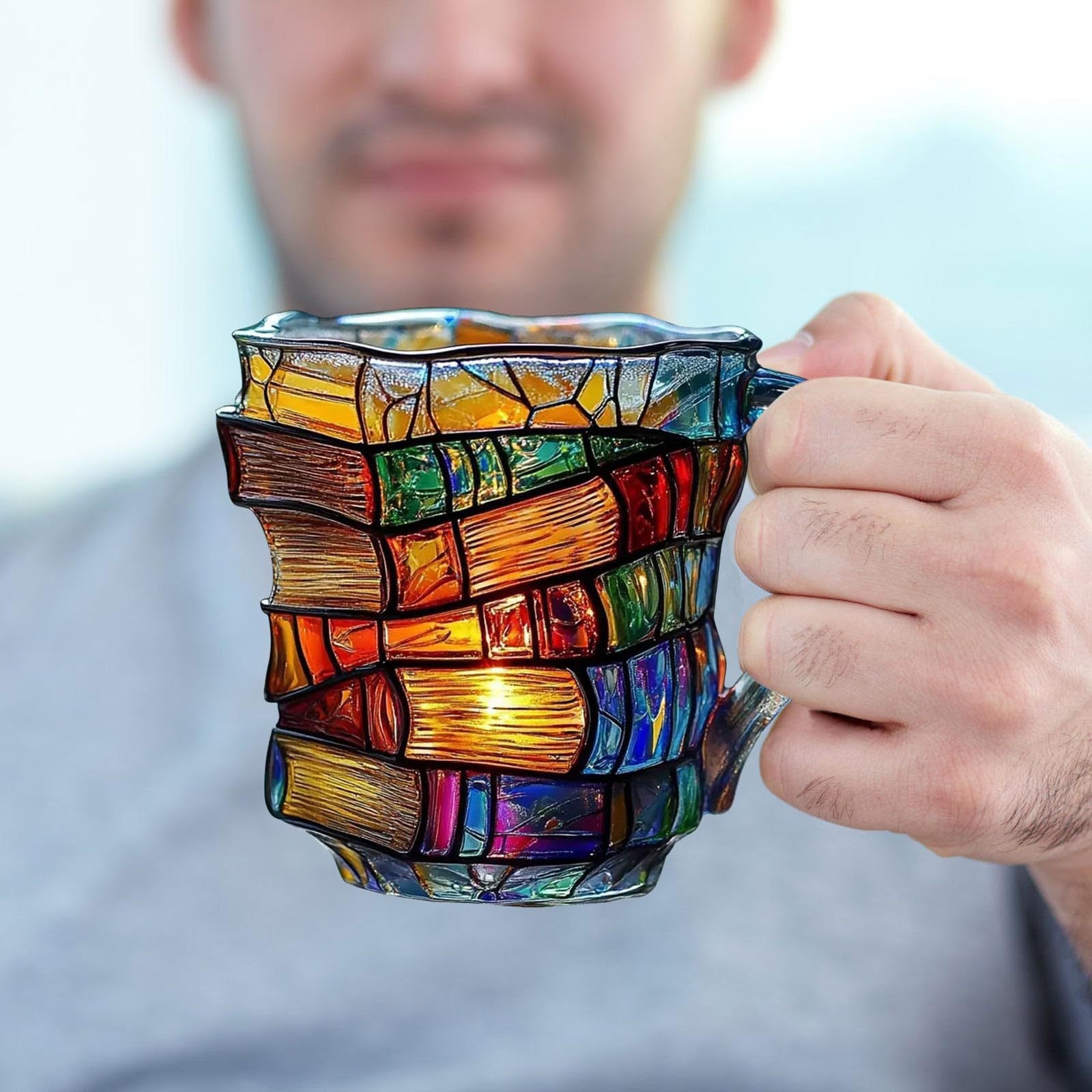 Painted Book Mug - Resin Craft Painted Book Cup | Festive Gift Personalized 3D Stacked Book Coffee Mug 