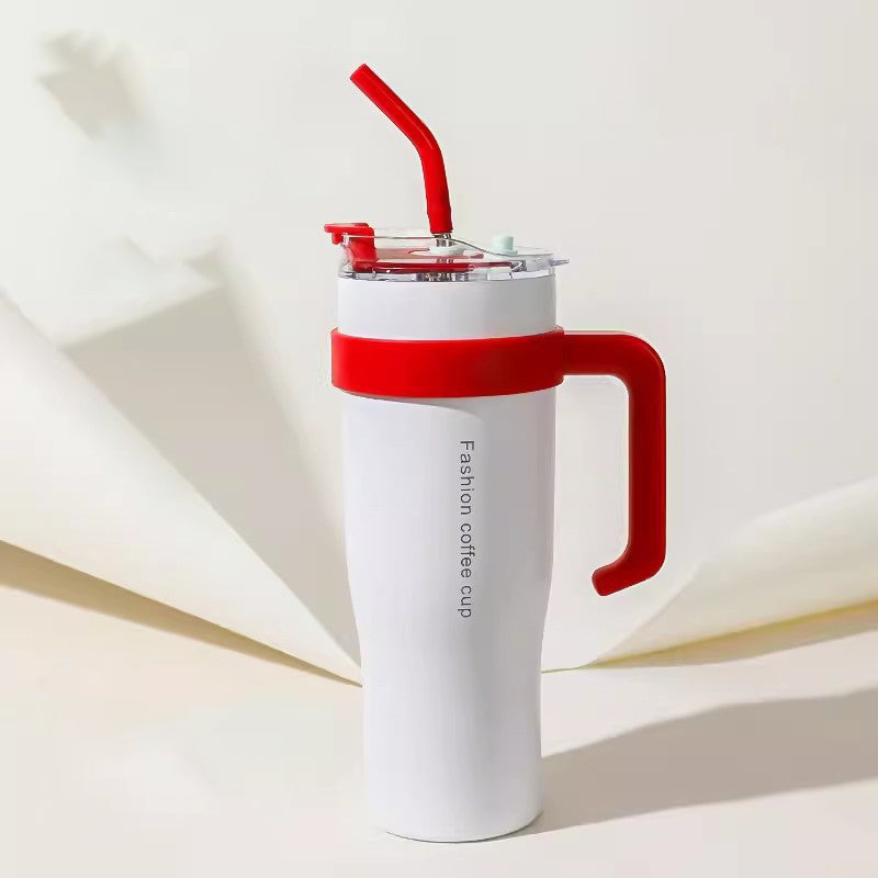 40oz Giant Insulated Car Tumbler for Women – Leakproof Straw Cup, Large Capacity Ice Coffee Mug (Aesthetic Design) 