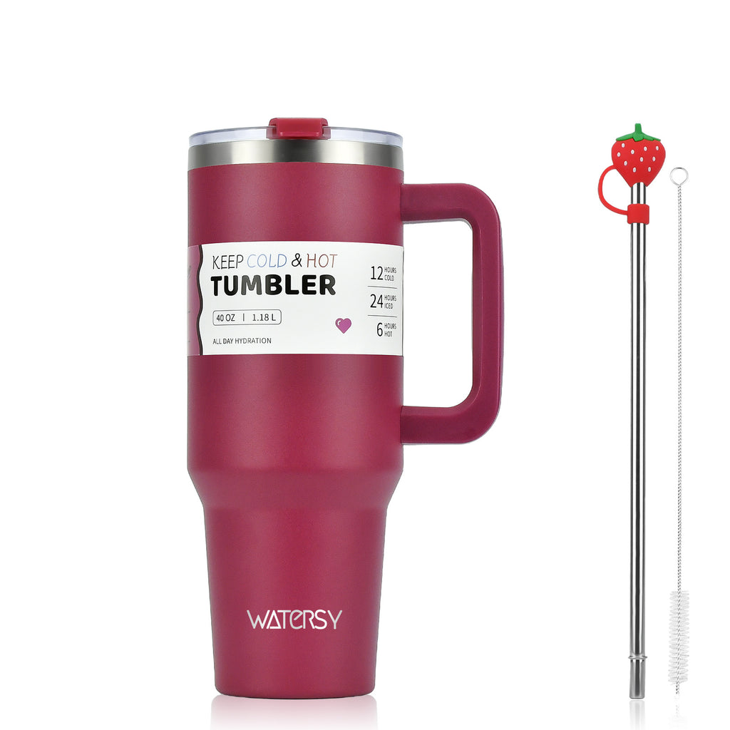 40oz Gradient Stainless Steel Insulated Car Tumbler – Ice Mug with Handle &amp; Straw 